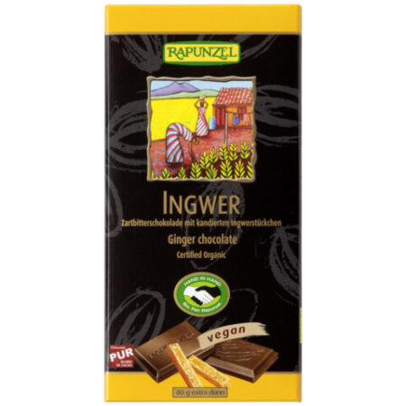 Rapunzel Horká čokoláda 55% so zázvorom fairtrade BIO Vegan 80g