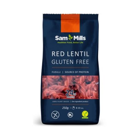 Strukovinové cestoviny z červenej šošovice – vretená /fusilli/ 250g Sam Mills