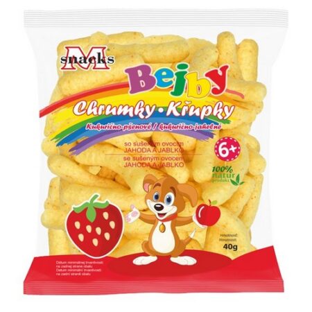 Kukurično-pšenové chrumky so sušenými jahodami a jablkom 40g Bejby